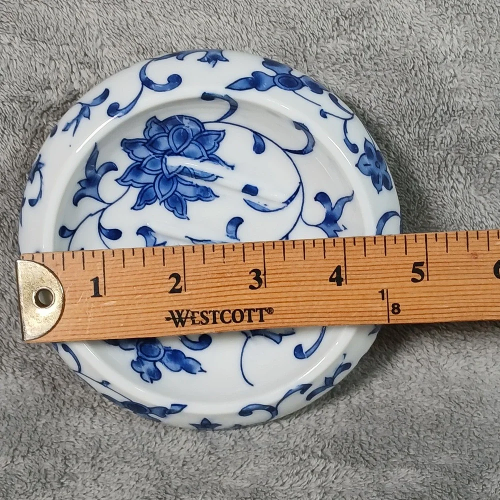 Vintage Bathroom Set  Soap Dish & Toothbrush Holder Blue Floral Porcelain Decor